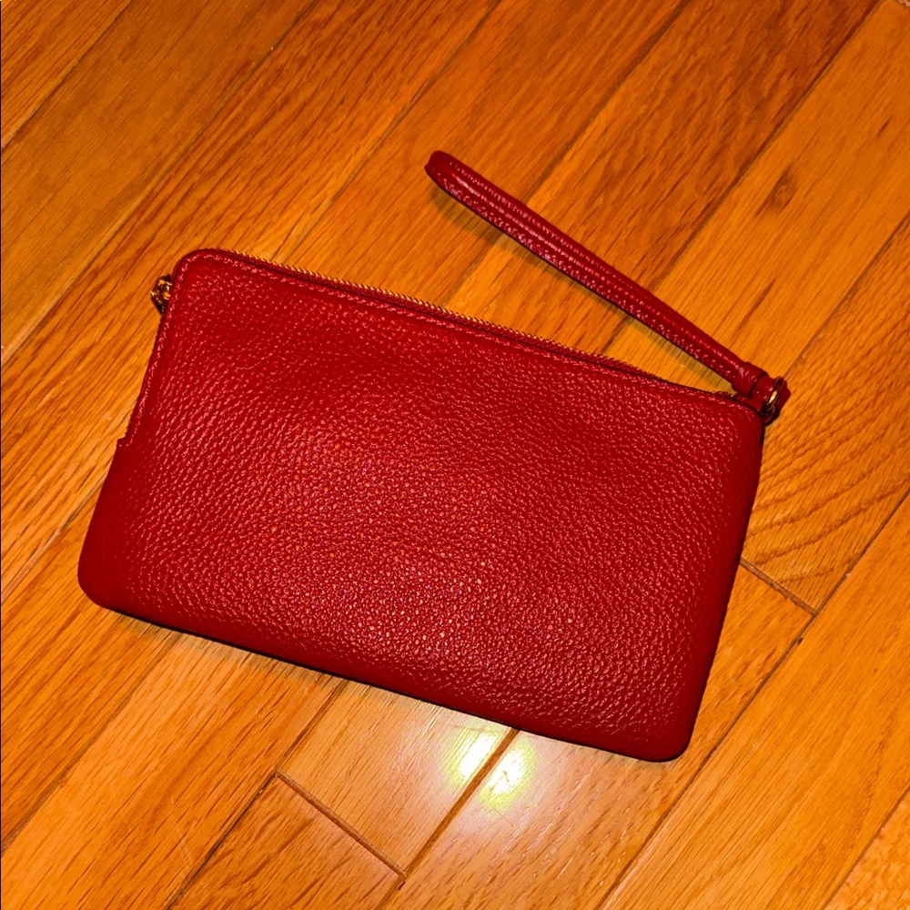 Coach Red and Brown Leather Wristlet - Picture 5 of 6